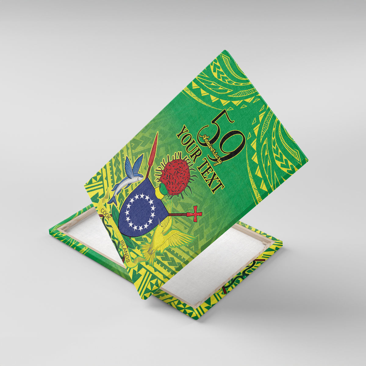 Cook Islands Constitution Day Canvas Wall Art Kuki Airani Since 1965 LT9 With Frame Green - Polynesian Pride