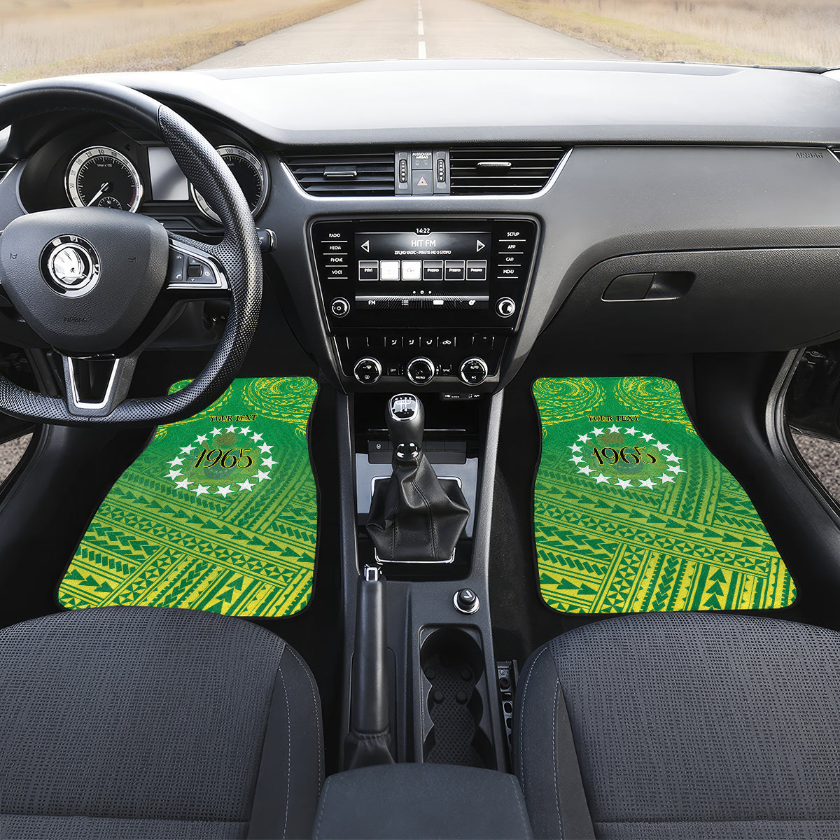 Cook Islands Constitution Day Car Mats Kuki Airani Since 1965 LT9 Set 2pcs - Front Green - Polynesian Pride