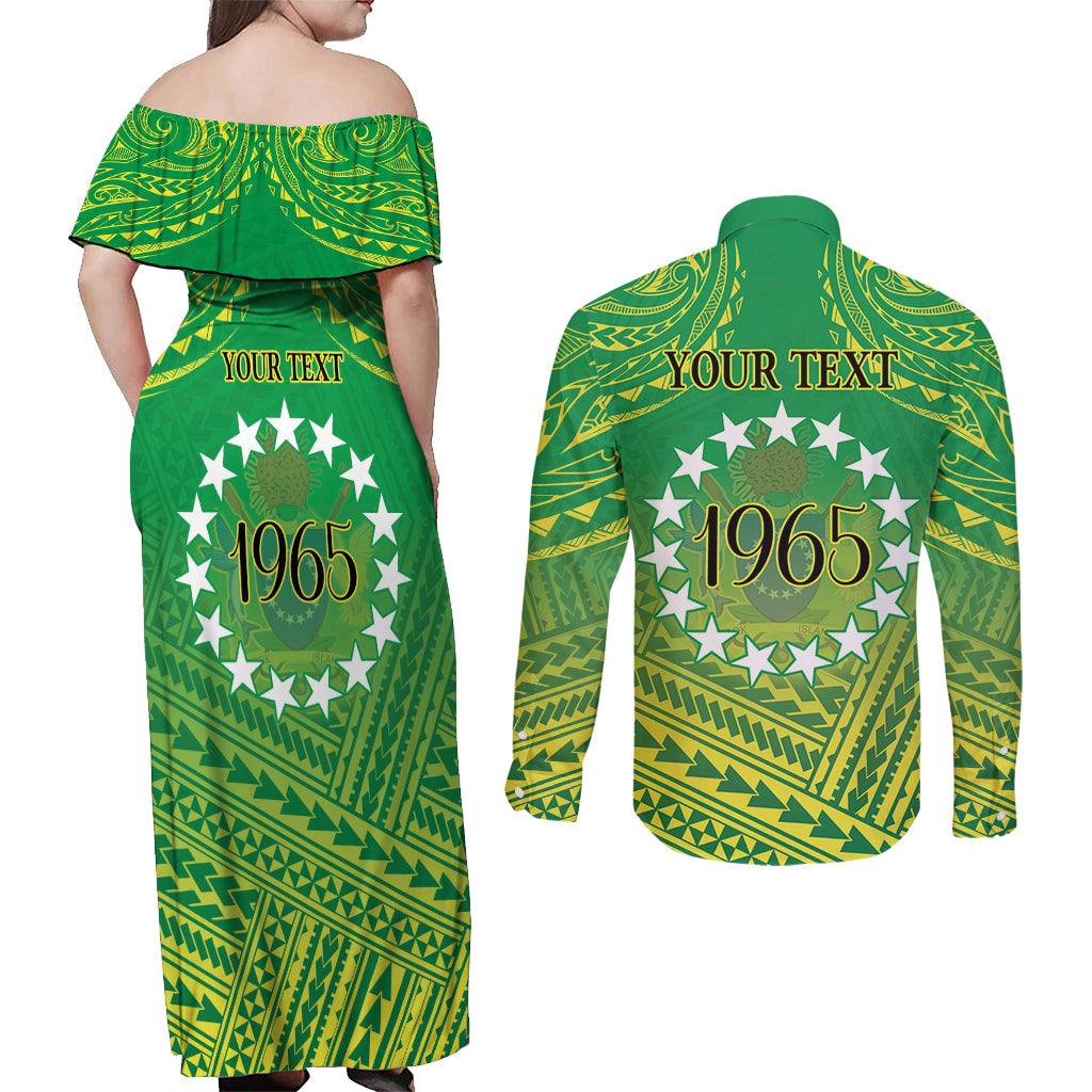 Cook Islands Constitution Day Couples Matching Off Shoulder Maxi Dress and Long Sleeve Button Shirt Kuki Airani Since 1965 LT9 - Polynesian Pride