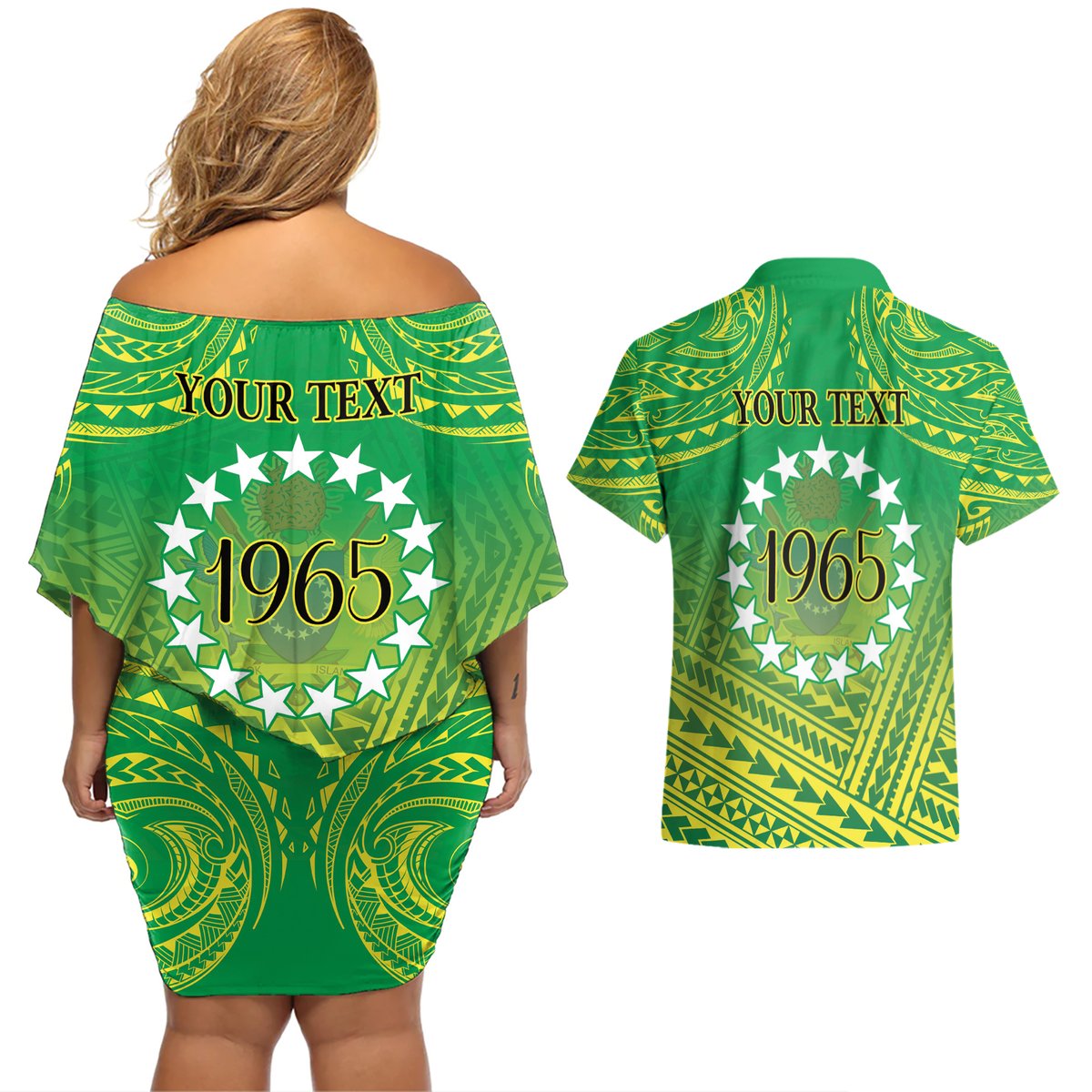 Cook Islands Constitution Day Couples Matching Off Shoulder Short Dress and Hawaiian Shirt Kuki Airani Since 1965 LT9 - Polynesian Pride