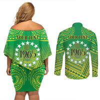 Cook Islands Constitution Day Couples Matching Off Shoulder Short Dress and Long Sleeve Button Shirt Kuki Airani Since 1965 LT9 - Polynesian Pride
