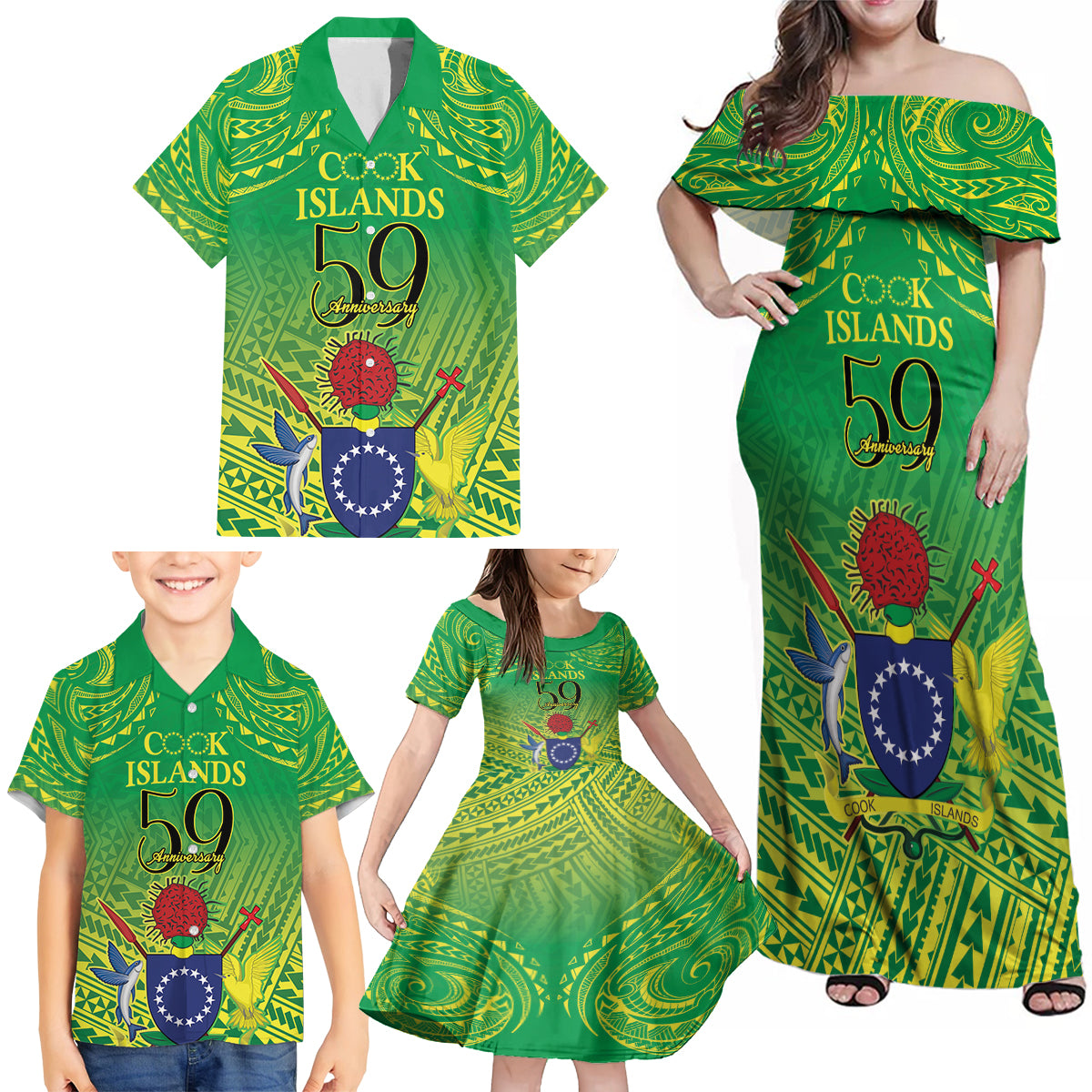 Cook Islands Constitution Day Family Matching Off Shoulder Maxi Dress and Hawaiian Shirt Kuki Airani Since 1965 LT9 - Polynesian Pride