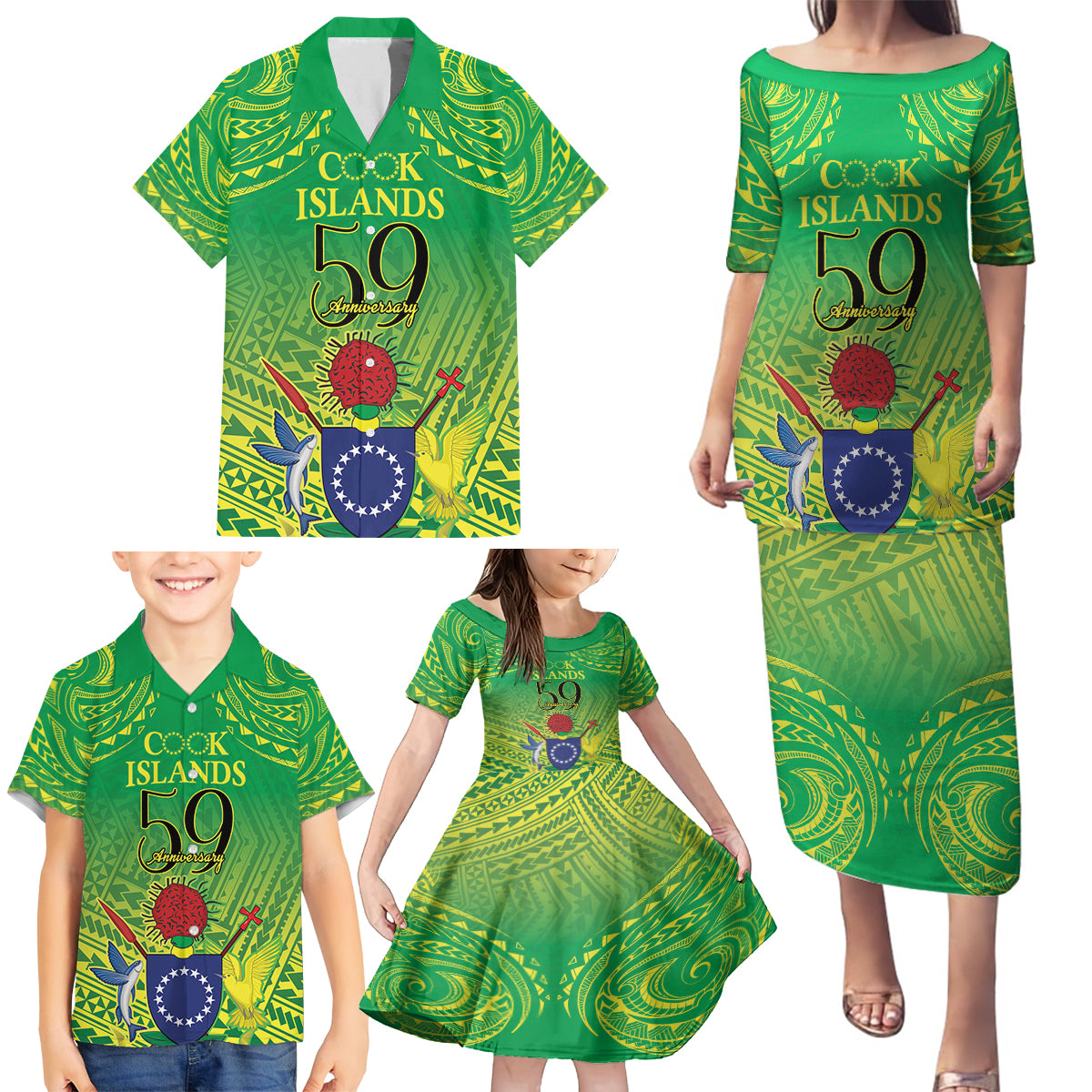 Cook Islands Constitution Day Family Matching Puletasi and Hawaiian Shirt Kuki Airani Since 1965