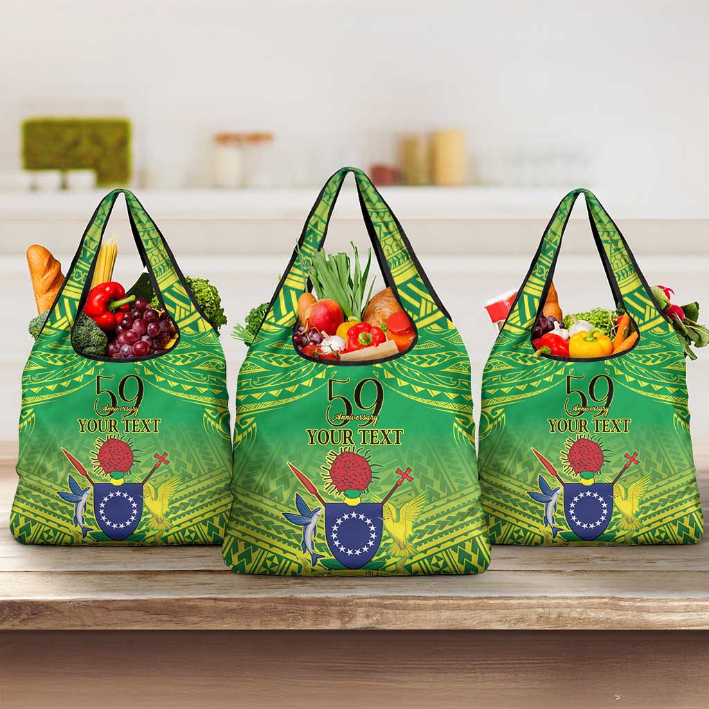 Cook Islands Constitution Day Grocery Bag Kuki Airani Since 1965 LT9 3-pack One Size Green - Polynesian Pride