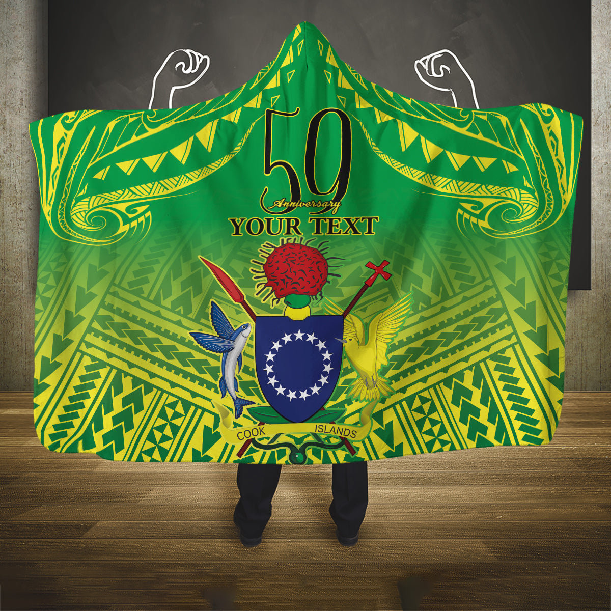 Cook Islands Constitution Day Hooded Blanket Kuki Airani Since 1965 LT9 One Size Green - Polynesian Pride