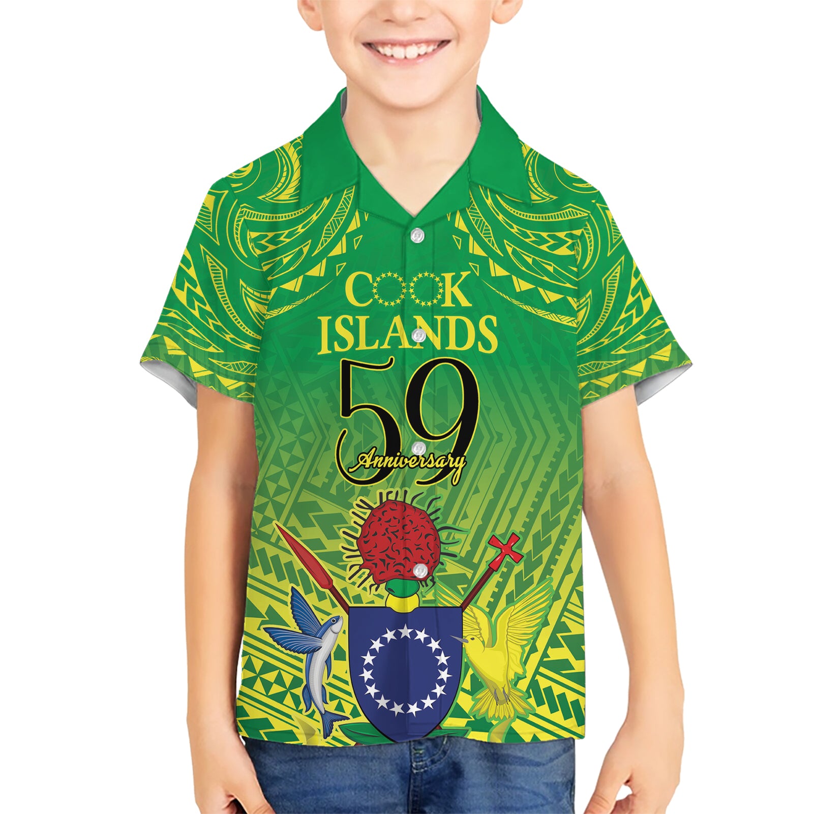 Cook Islands Constitution Day Kid Hawaiian Shirt Kuki Airani Since 1965