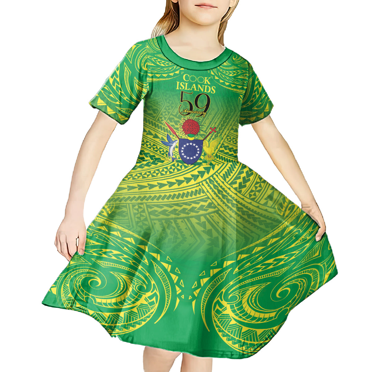 Cook Islands Constitution Day Kid Short Sleeve Dress Kuki Airani Since 1965 LT9 - Polynesian Pride