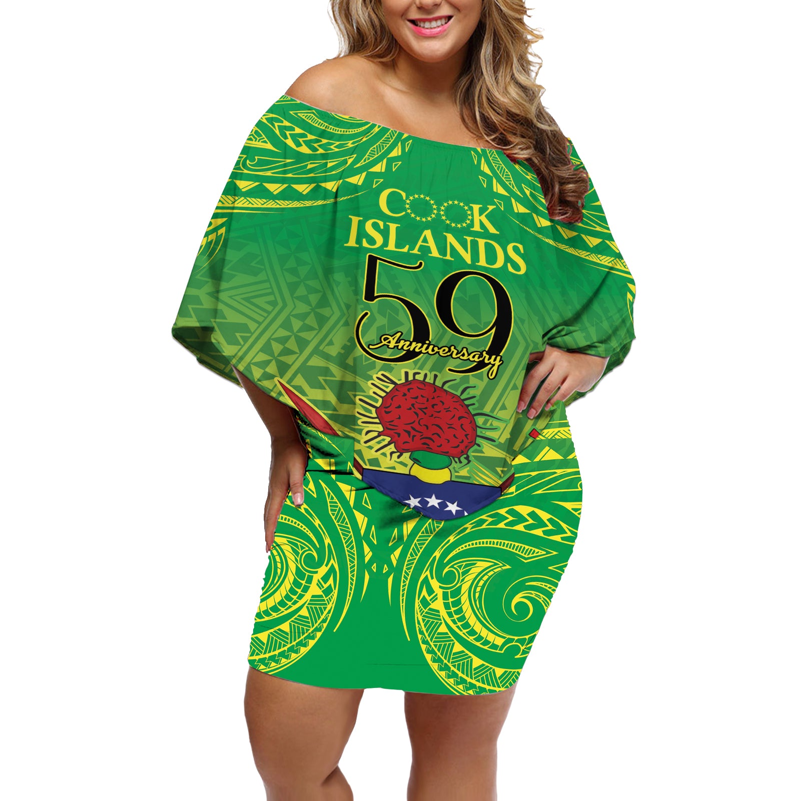 Cook Islands Constitution Day Off Shoulder Short Dress Kuki Airani Since 1965