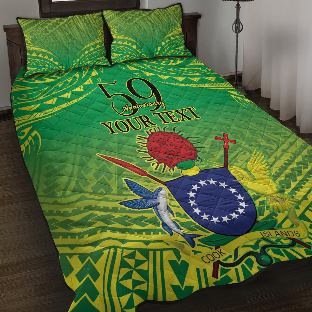 Cook Islands Constitution Day Quilt Bed Set Kuki Airani Since 1965 LT9 Green - Polynesian Pride