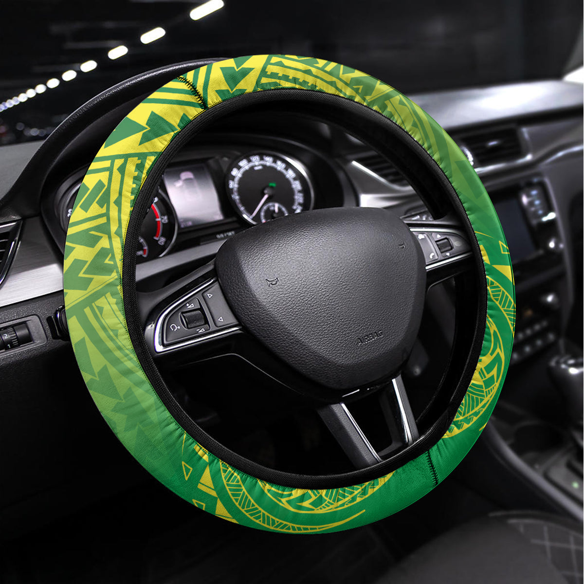 Cook Islands Constitution Day Steering Wheel Cover Kuki Airani Since 1965 LT9 Universal Fit Green - Polynesian Pride