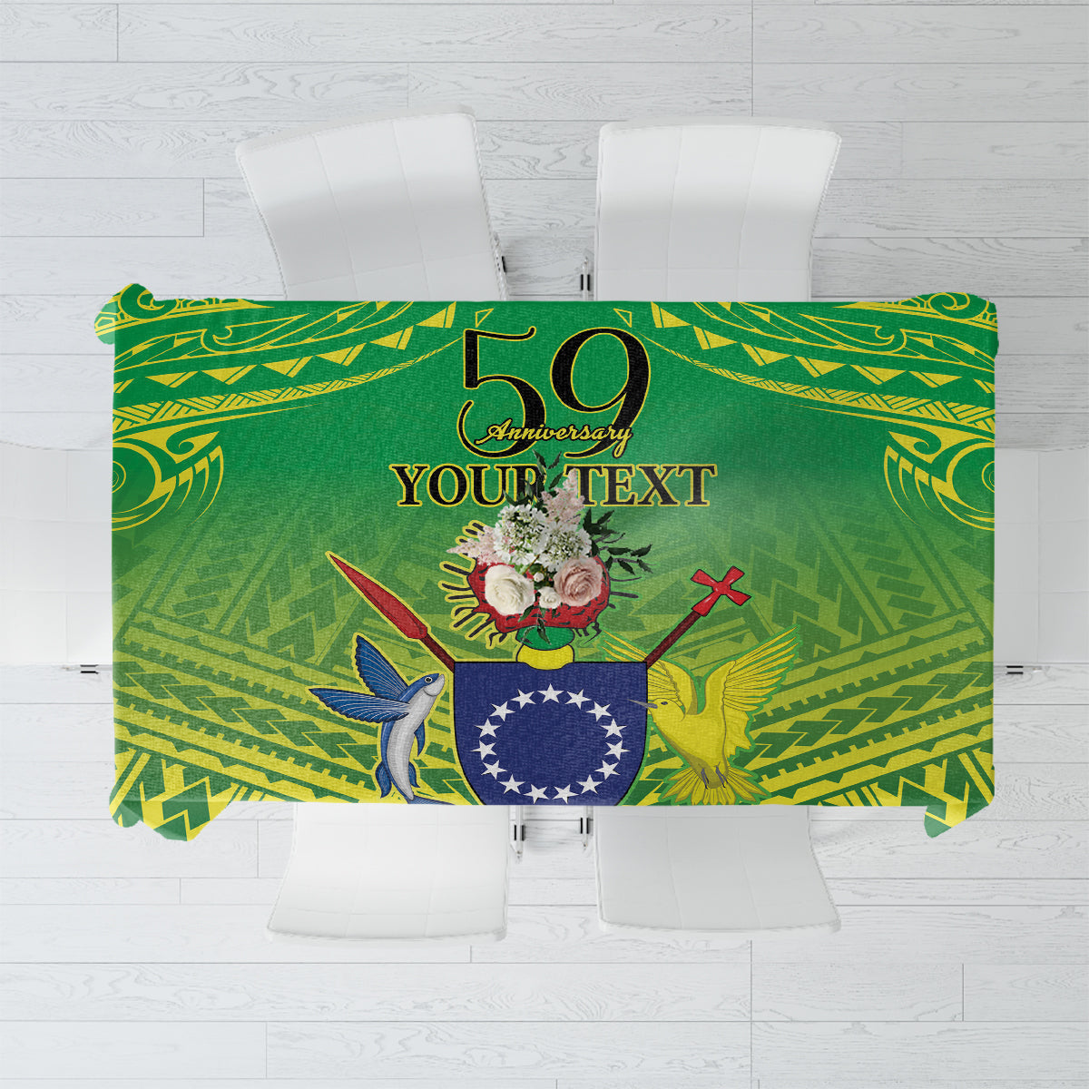Cook Islands Constitution Day Tablecloth Kuki Airani Since 1965 LT9 Green - Polynesian Pride