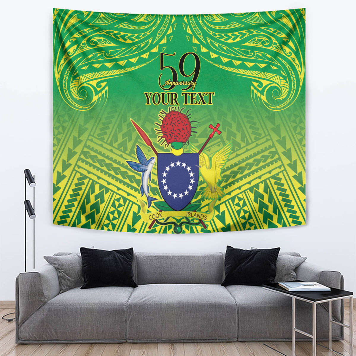 Cook Islands Constitution Day Tapestry Kuki Airani Since 1965 LT9 Green - Polynesian Pride