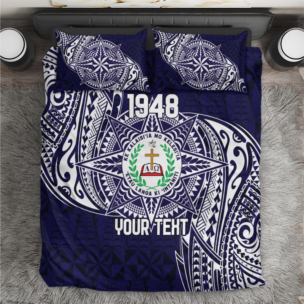 Personalised Tonga Sia'atoutai Theological College Bedding Set Since 1948 Special Kupesi Pattern LT9 Navy - Polynesian Pride
