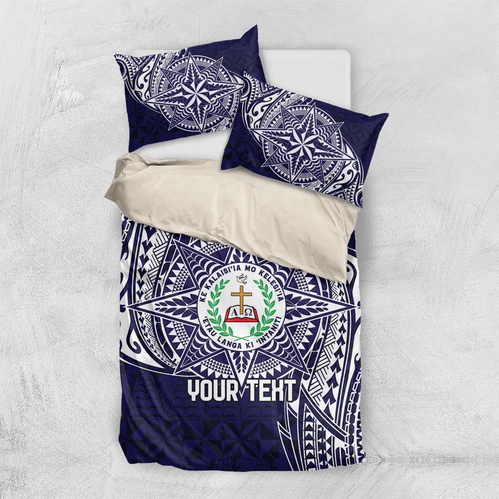 Personalised Tonga Sia'atoutai Theological College Bedding Set Since 1948 Special Kupesi Pattern LT9 US Twin 172cm x 218cm Navy - Polynesian Pride