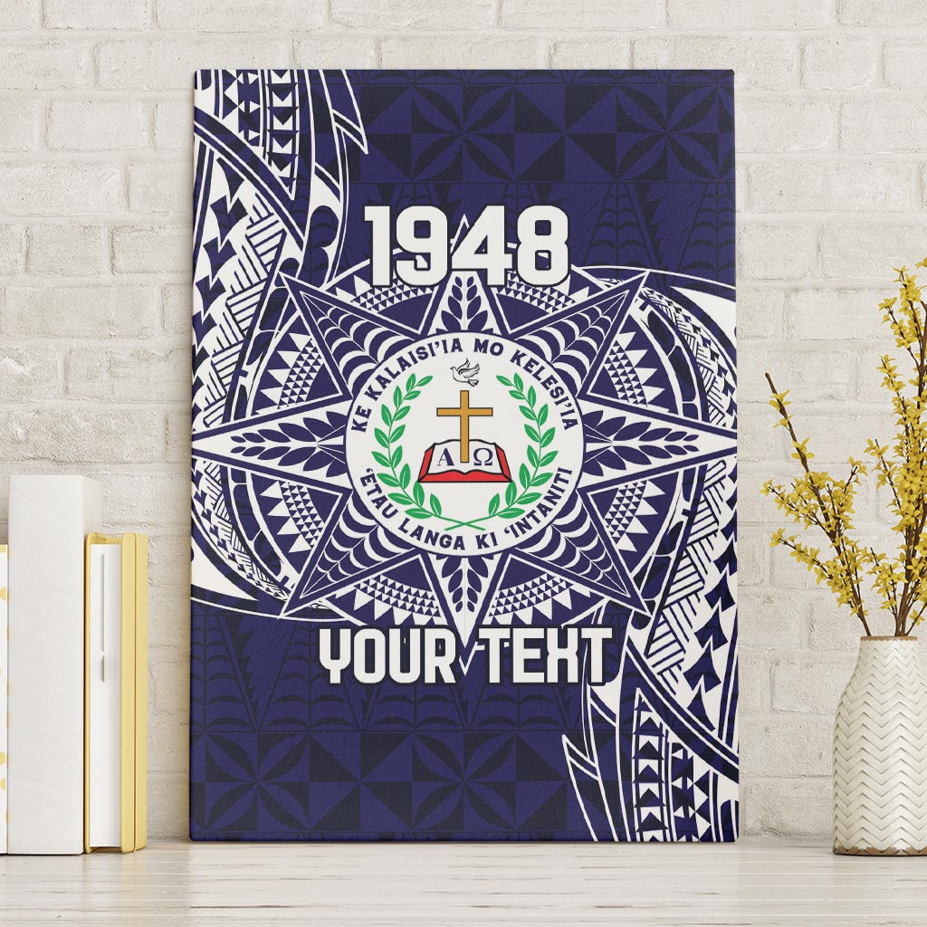 Personalised Tonga Sia'atoutai Theological College Canvas Wall Art Since 1948 Special Kupesi Pattern LT9 Without Frame Navy - Polynesian Pride