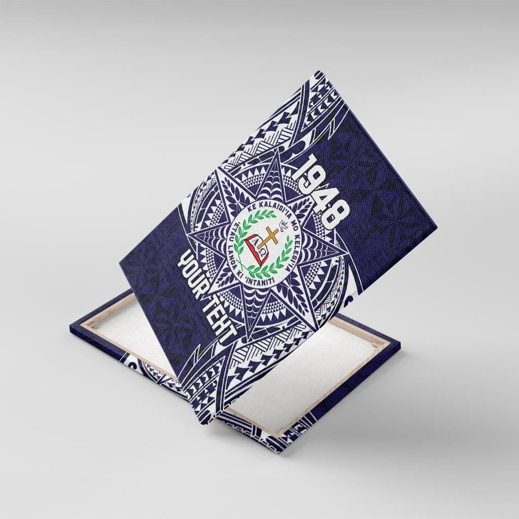 Personalised Tonga Sia'atoutai Theological College Canvas Wall Art Since 1948 Special Kupesi Pattern LT9 With Frame Navy - Polynesian Pride