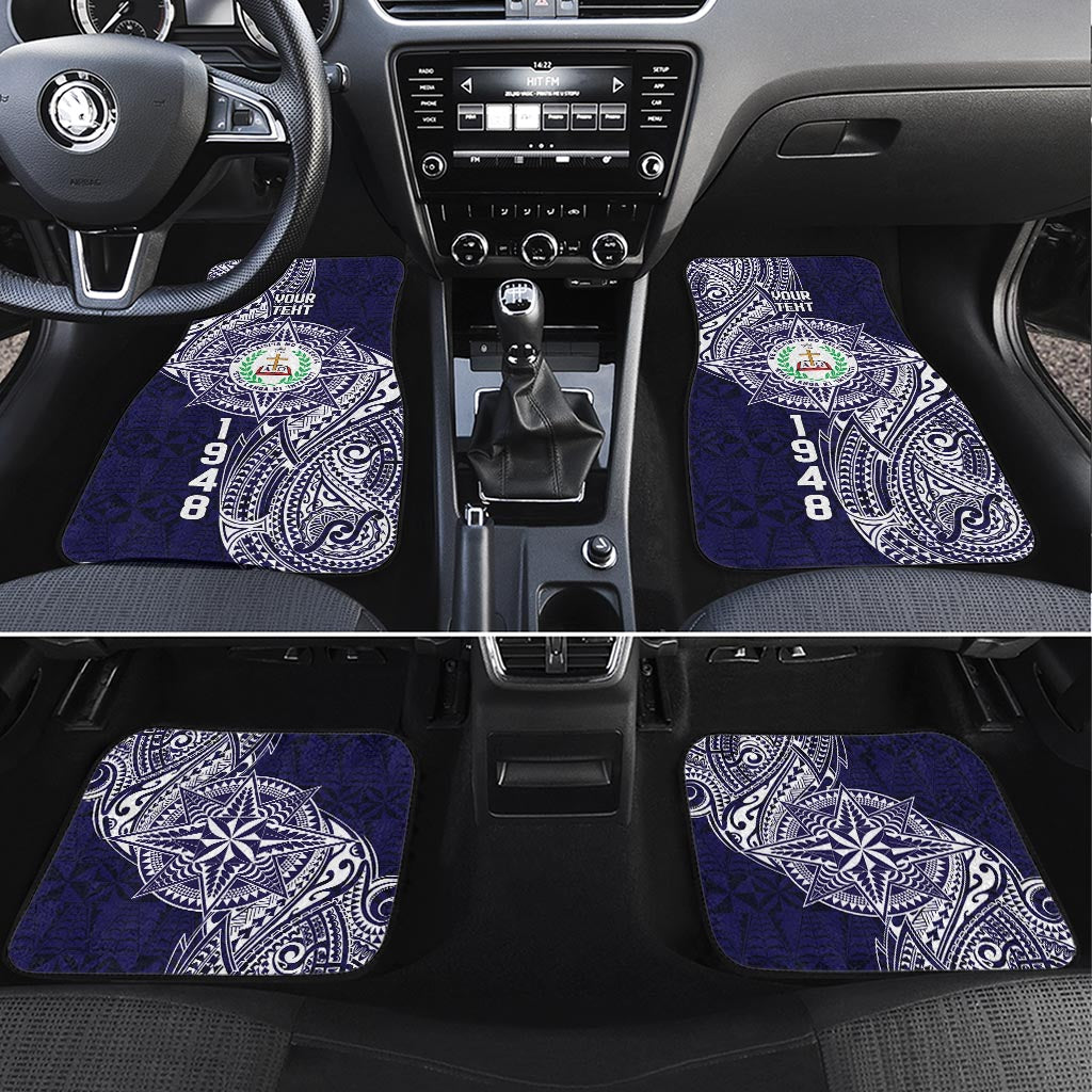 Personalised Tonga Sia'atoutai Theological College Car Mats Since 1948 Special Kupesi Pattern LT9 Set 4pcs Navy - Polynesian Pride