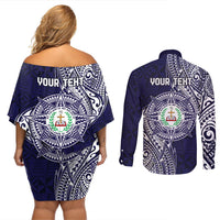 Personalised Tonga Sia'atoutai Theological College Couples Matching Off Shoulder Short Dress and Long Sleeve Button Shirt Since 1948 Special Kupesi Pattern