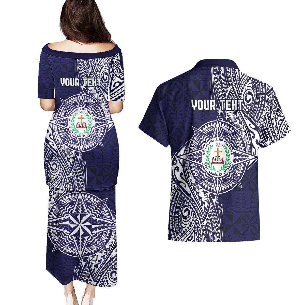 Personalised Tonga Sia'atoutai Theological College Couples Matching Puletasi and Hawaiian Shirt Since 1948 Special Kupesi Pattern LT9 - Polynesian Pride