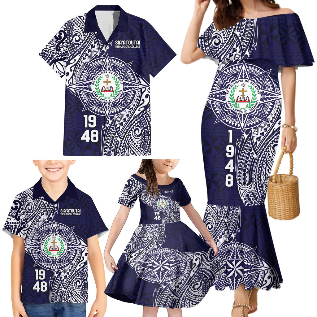 Personalised Tonga Sia'atoutai Theological College Family Matching Mermaid Dress and Hawaiian Shirt Since 1948 Special Kupesi Pattern