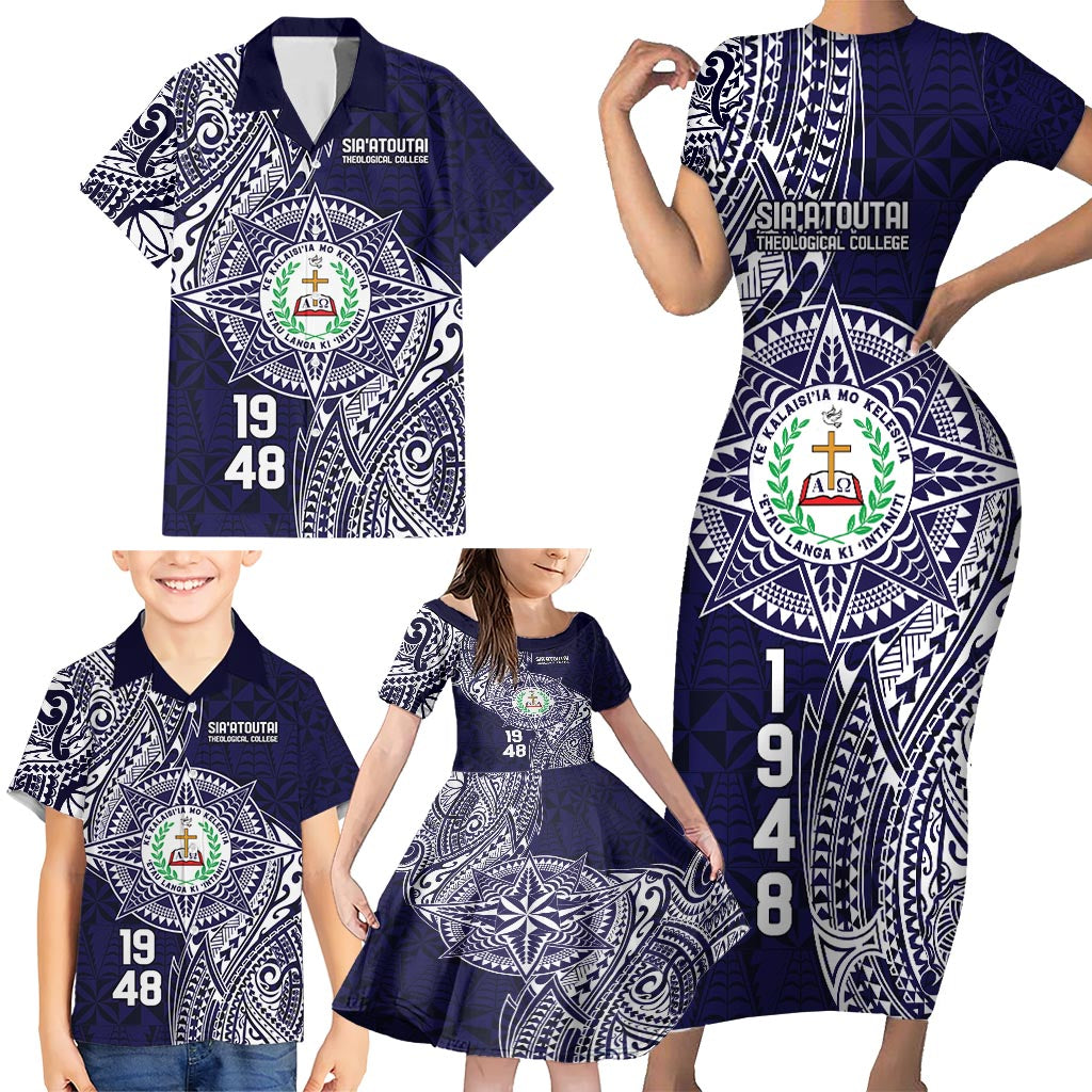 Personalised Tonga Sia'atoutai Theological College Family Matching Short Sleeve Bodycon Dress and Hawaiian Shirt Since 1948 Special Kupesi Pattern LT9 - Polynesian Pride