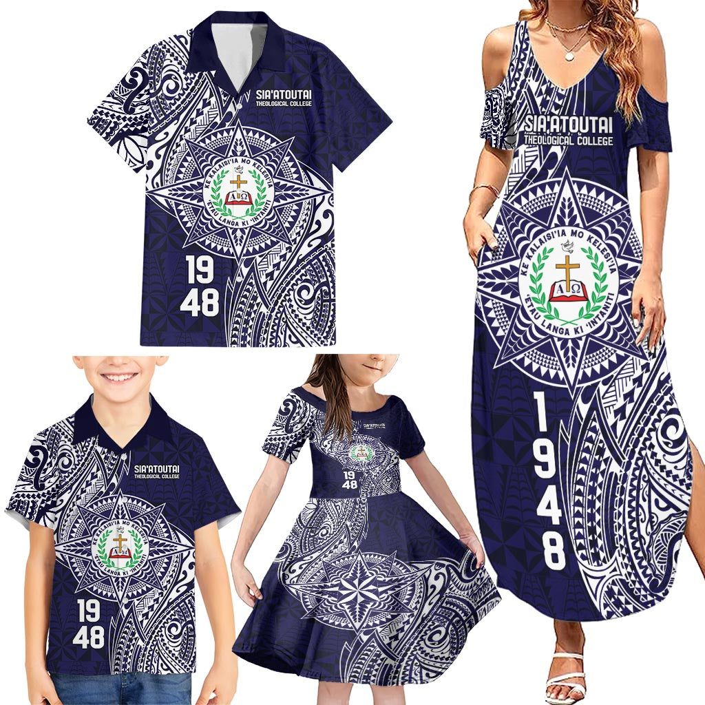 Personalised Tonga Sia'atoutai Theological College Family Matching Summer Maxi Dress and Hawaiian Shirt Since 1948 Special Kupesi Pattern