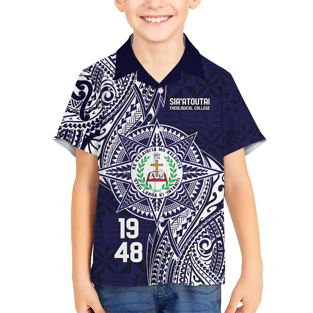 Personalised Tonga Sia'atoutai Theological College Family Matching Tank Maxi Dress and Hawaiian Shirt Since 1948 Special Kupesi Pattern LT9 Son's Shirt Navy - Polynesian Pride