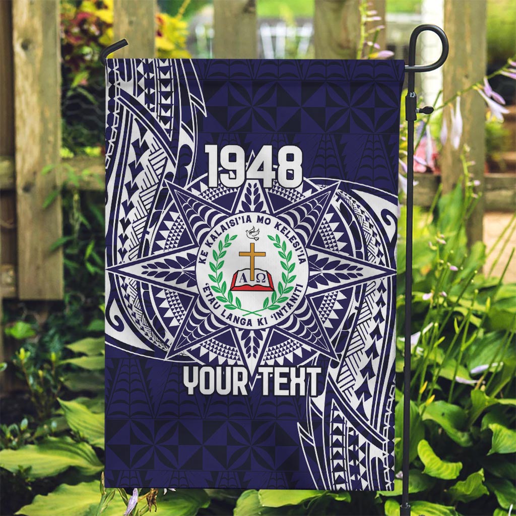 Personalised Tonga Sia'atoutai Theological College Garden Flag Since 1948 Special Kupesi Pattern LT9 Garden Flag Navy - Polynesian Pride
