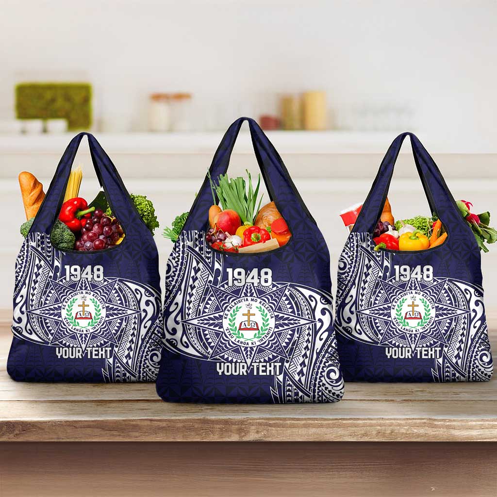 Personalised Tonga Sia'atoutai Theological College Grocery Bag Since 1948 Special Kupesi Pattern LT9 3-pack One Size Navy - Polynesian Pride