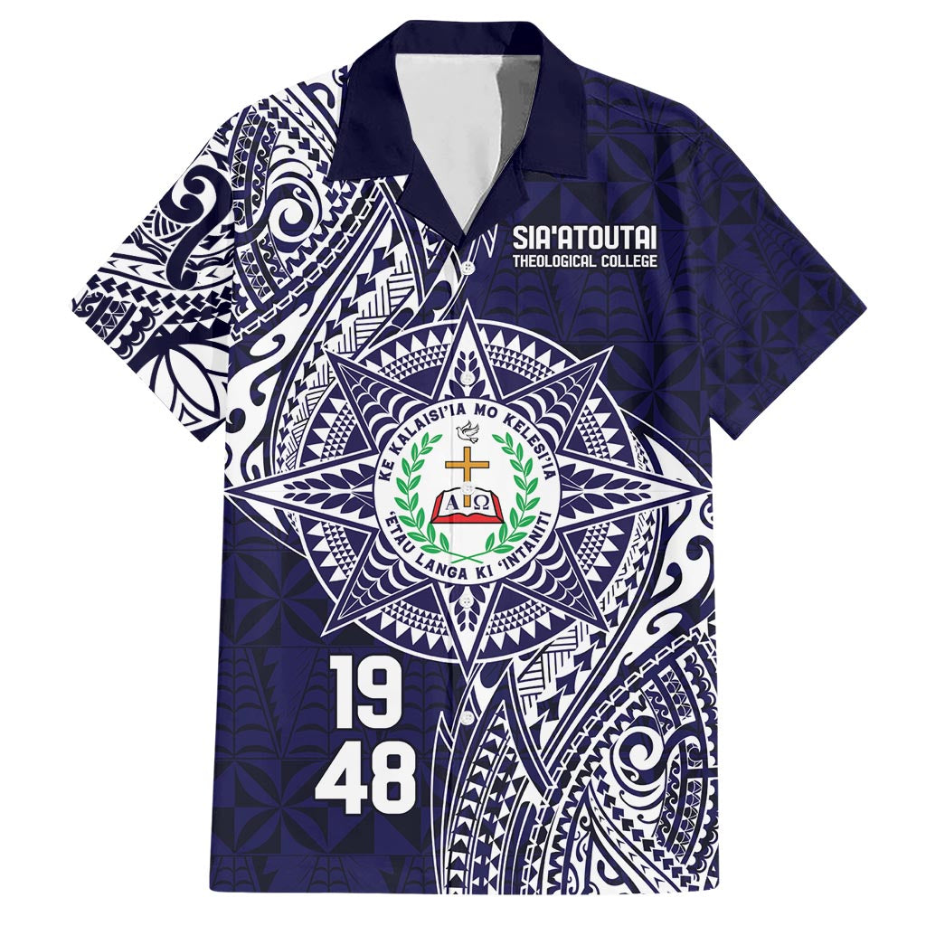 Personalised Tonga Sia'atoutai Theological College Hawaiian Shirt Since 1948 Special Kupesi Pattern LT9 Navy - Polynesian Pride