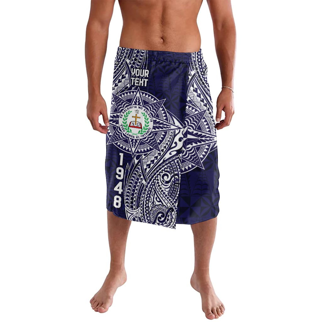 Personalised Tonga Sia'atoutai Theological College Lavalava Since 1948 Special Kupesi Pattern LT9 Navy - Polynesian Pride