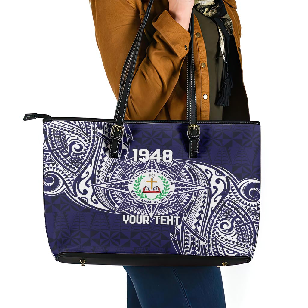 Personalised Tonga Sia'atoutai Theological College Leather Tote Bag Since 1948 Special Kupesi Pattern LT9 - Polynesian Pride
