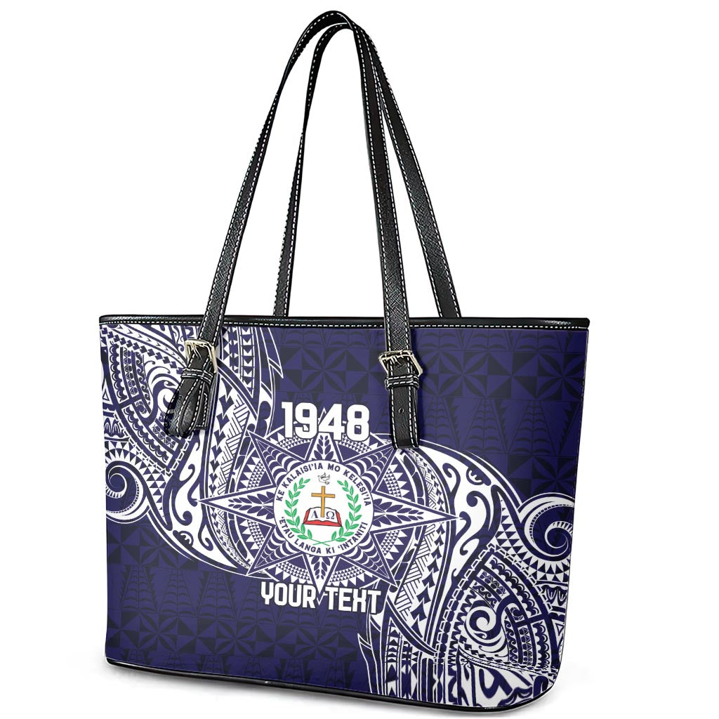 Personalised Tonga Sia'atoutai Theological College Leather Tote Bag Since 1948 Special Kupesi Pattern LT9 - Polynesian Pride