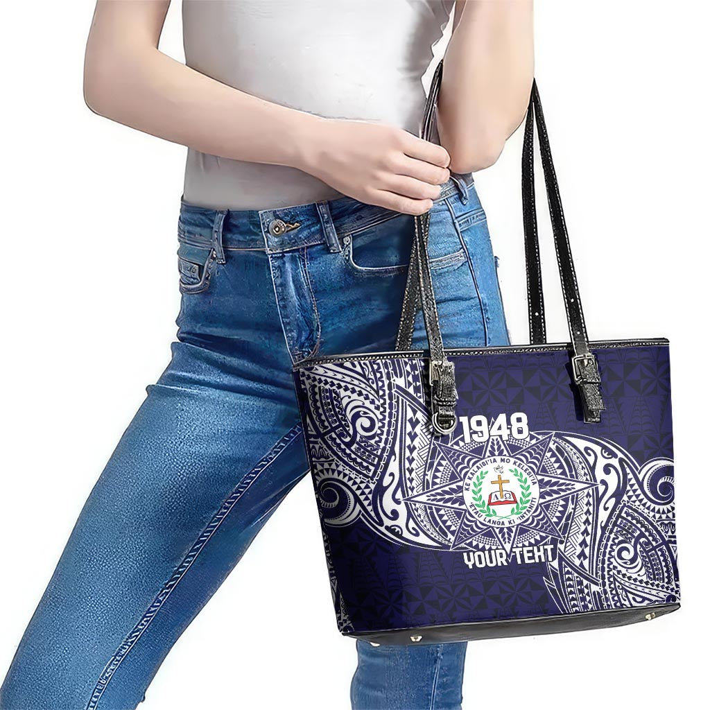 Personalised Tonga Sia'atoutai Theological College Leather Tote Bag Since 1948 Special Kupesi Pattern LT9 - Polynesian Pride