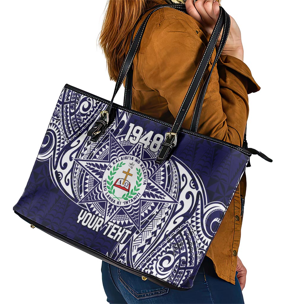 Personalised Tonga Sia'atoutai Theological College Leather Tote Bag Since 1948 Special Kupesi Pattern LT9 - Polynesian Pride