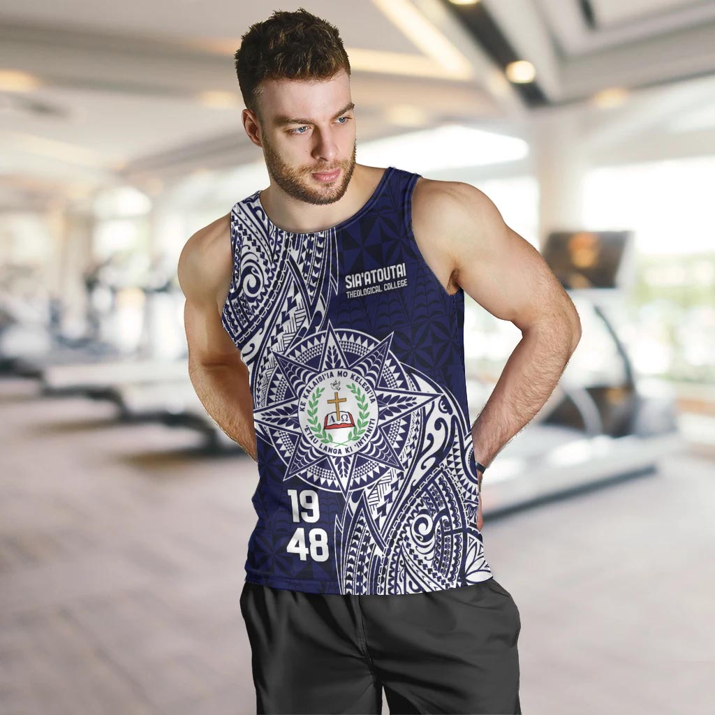 Personalised Tonga Sia'atoutai Theological College Men Tank Top Since 1948 Special Kupesi Pattern LT9 Navy - Polynesian Pride