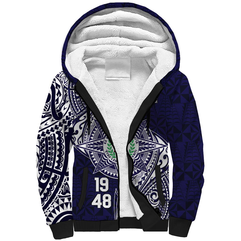 Personalised Tonga Sia'atoutai Theological College Sherpa Hoodie Since 1948 Special Kupesi Pattern LT9 Unisex Navy - Polynesian Pride