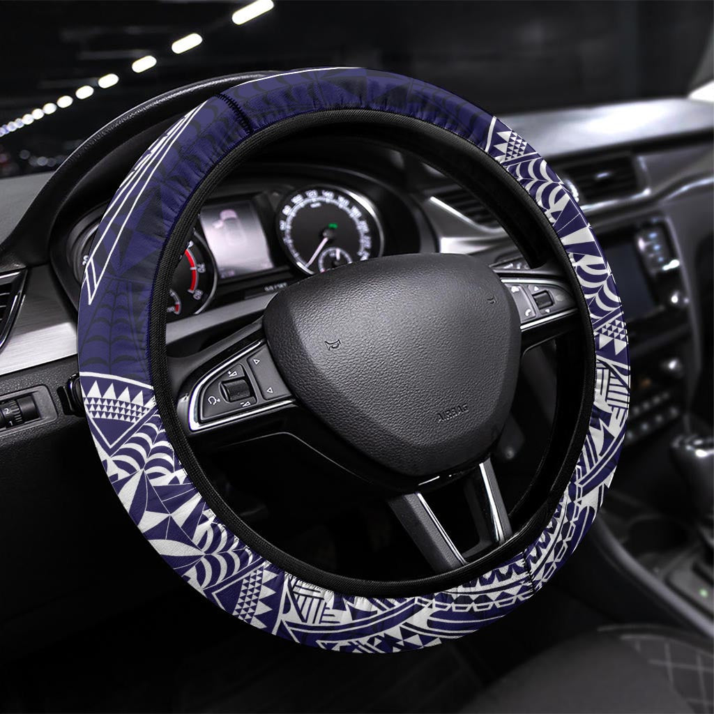 Tonga Sia'atoutai Theological College Steering Wheel Cover Since 1948 Special Kupesi Pattern LT9 Universal Fit Navy - Polynesian Pride