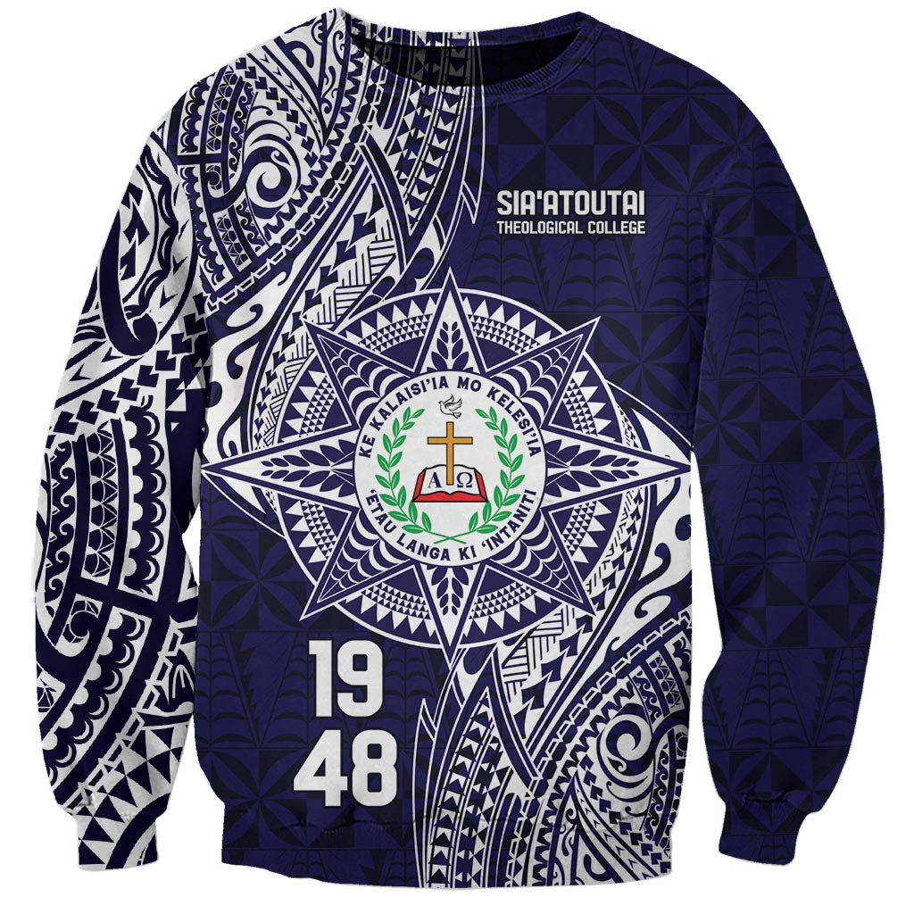 Personalised Tonga Sia'atoutai Theological College Sweatshirt Since 1948 Special Kupesi Pattern LT9 Unisex Navy - Polynesian Pride