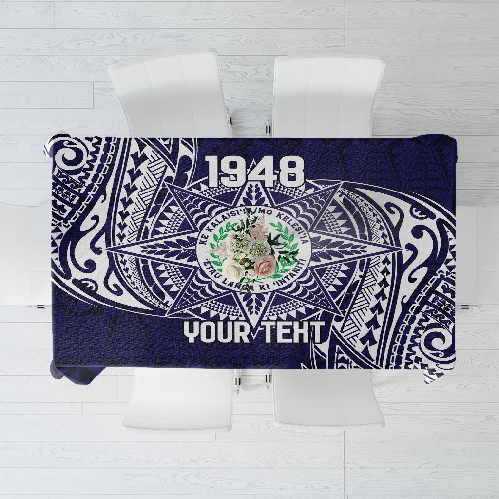 Personalised Tonga Sia'atoutai Theological College Tablecloth Since 1948 Special Kupesi Pattern LT9 Navy - Polynesian Pride