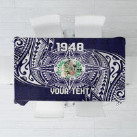 Personalised Tonga Sia'atoutai Theological College Tablecloth Since 1948 Special Kupesi Pattern LT9 Navy - Polynesian Pride