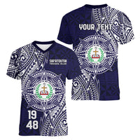 Personalised Tonga Sia'atoutai Theological College Women V-Neck T-Shirt Since 1948 Special Kupesi Pattern LT9 - Polynesian Pride