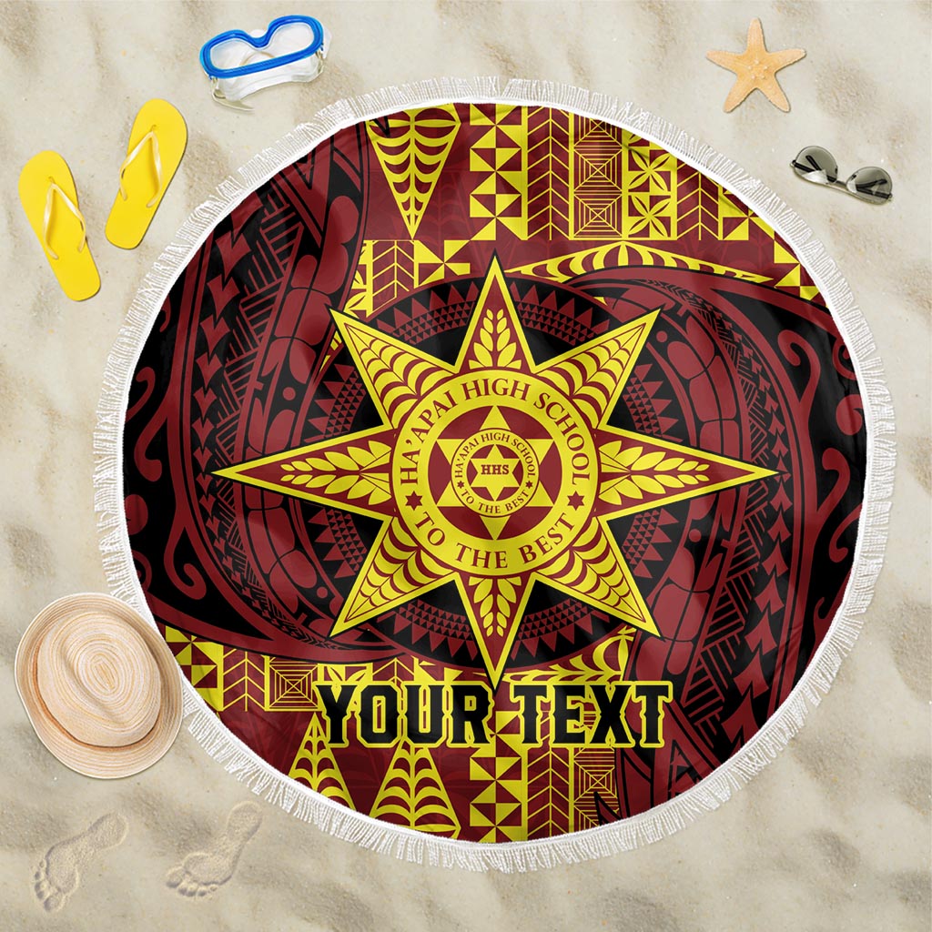 Personalised Tonga Haapai High School Beach Blanket Special Kupesi Pattern LT9 One Size 150cm Gold - Polynesian Pride