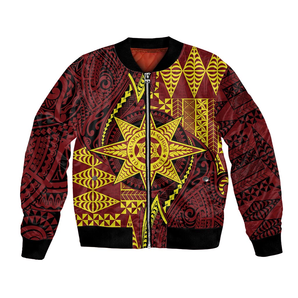 Personalised Tonga Haapai High School Bomber Jacket Special Kupesi Pattern LT9 Unisex Gold - Polynesian Pride