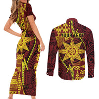Personalised Tonga Haapai High School Couples Matching Short Sleeve Bodycon Dress and Long Sleeve Button Shirt Special Kupesi Pattern LT9 - Polynesian Pride