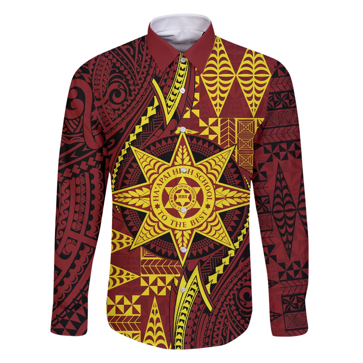 Personalised Tonga Haapai High School Family Matching Off The Shoulder Long Sleeve Dress and Hawaiian Shirt Special Kupesi Pattern
