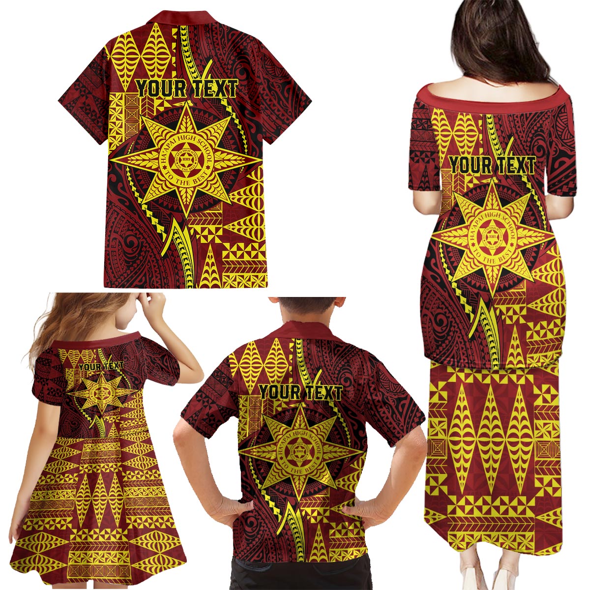 Personalised Tonga Haapai High School Family Matching Puletasi and Hawaiian Shirt Special Kupesi Pattern LT9 - Polynesian Pride