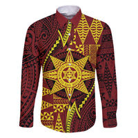 Personalised Tonga Haapai High School Family Matching Puletasi and Hawaiian Shirt Special Kupesi Pattern LT9 Dad's Shirt - Long Sleeve Gold - Polynesian Pride