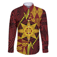 Personalised Tonga Haapai High School Family Matching Summer Maxi Dress and Hawaiian Shirt Special Kupesi Pattern LT9 Dad's Shirt - Long Sleeve Gold - Polynesian Pride