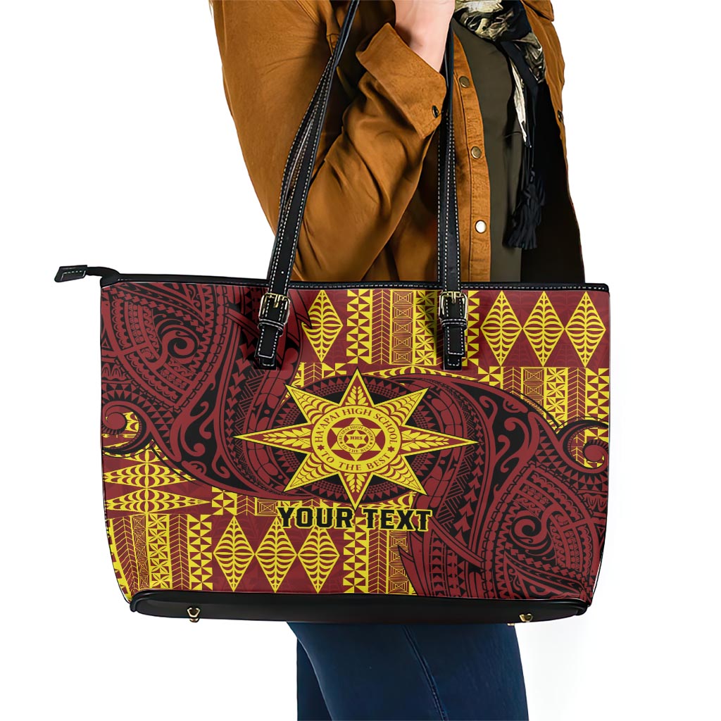 Personalised Tonga Haapai High School Leather Tote Bag Special Kupesi Pattern LT9 - Polynesian Pride